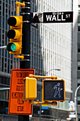 Ampel in der Wall Street, Finanzdistrikt, Manhattan, New York, USA