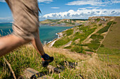 Spaziergänger auf dem South West Coastal Path, Purbeck, Dorset, England, Vereinigtes Königreich, St. Aldhelm's Head