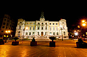 Facade Of A Town Hall At Night In Bilbao, Basque Country, Spain