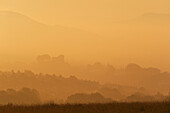 The Town And Castle Of Lewes Early On A Misty, Autumnal Morning, East Sussex, Uk