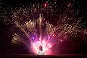 Fireworks Exploding From Effigy Of Pope Paul V On Bonfire Night, Lewes, East Sussex, Uk