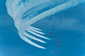 Red Arrows In Action At The Eastbourne Airshow, East Sussex, Uk