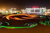 China, Sichuan, Chengdu, Illuminated buildings; Tianfu Square