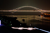 China, Bridge illuminated at night; Chongqing