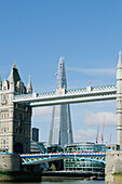 United Kingdom, View of Tower Bridge and Sahrd building; London