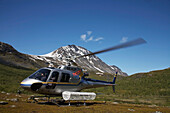 Sweden, Lappland, Helicopter transfer for fly fishing trip to Stora Sjofallet National Park