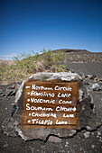 Kenya, Information sign next to lake Turkana in Central Island National park; Turkana