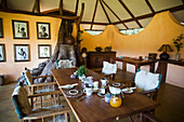 Kenya, Dining room at Kitich camp; Mathews Mountain Range