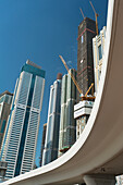 Dubai Marina, Dubai, Uaeroad Bridge In Front Of Tall Residential And Office Blocks In Dubai Marina