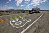 Usa, Rv Driving Through Desert Along Route 66; California
