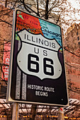 Route 66 sign in the City of Chicago; Chicago, Cook County, Illinois, United States of America