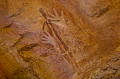 Aborigine-Felskunst in der Nähe von Jar Island in der Kimberley-Region in Westaustralien.