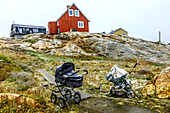 Baby stollers in Inuit village of Tiniteqikaq.
