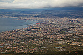 A view of Naples from the slopes of Mt Vesuvius, Naples, Italy.; Mt Vesuvius, Italy.
