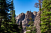 Rocky Mountains und Bäume im Rocky Mountain National Park in Colorado, USA; Colorado, Vereinigte Staaten von Amerika