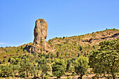 Volcanic rock formation on mountainside in the Ethiopian Highlands; Ethiopia