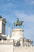 Equestrian statue of Victor Emanuel II in front of the Vittoriano, Altar of the Fatherland, Victor Emmanuel Monument, Altare della Patria Piazza Venezia; Rome, Italy