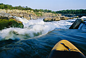 View from whitewater kayak at the top of Great Falls.; POTOMAC RIVER.