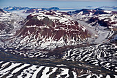 View out of the window of the Twin Otter plane during our flight up from Akureyri in Iceland up to Constable Point on the east coast of Greenland; Northeast Greenland , Greenland