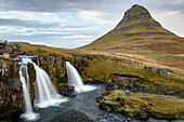 Waterfalls in front of Eyjafjallajokull in Iceland; Iceland