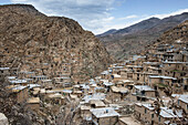 View through the ancient, mountainside village of Palangan in the Zagros Mountains; Kermanshah, Iran