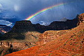 Hikers and rainbow Kaibab Trail, Grand Canyon National Park.