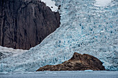 Close-up of glacier in Prins Christian Sund at the Southern tip of Greenland; Southern Greenland, Greenland