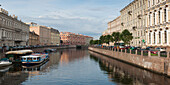 Boats Moored On The Moyka River; St. Petersburg Russia