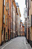 Buildings Along A Narrow Street In Old Town; Stockholm Sweden