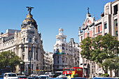 Ecke der Calle De Alcala und der Gran Via; Madrid Spanien