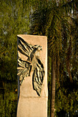 Native Stone Sculpture In A Public Park; Mendoza Argentina