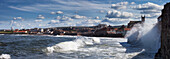 Waves Crashing Against A Wall On The Shore; Dunbar Scottish Borders Scotland