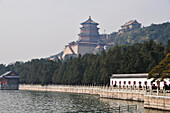 Promenade Along The River With A Pagoda In The Background; Beijing China