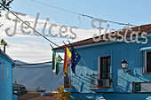 Town Hall Decorated For Christmas And Painted Blue In Promotion Of The Smurf Film; Juzcar Malaga Spain