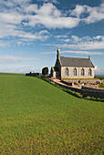 United Kingdom, Scotland, Fife, Small church and grassy meadow.