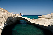 Greece, Cyclades, Island of Milos, Rock formations leading to Kapros beach.
