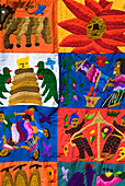 Guatemala, Lake Atitlan, Panajachel, hand made fabrics for sale in the market