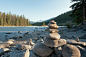Pile Of Rocks On The Shore Of The Athabasca River; Alberta Canada