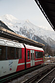 A Train On The Tracks In The Train Station; Chamonix-Mont-Blanc Rhone-Alpes France