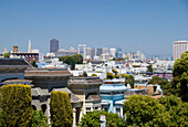 Downtown San Francisco With Victorian Houses In Front; San Francisco California United States Of America