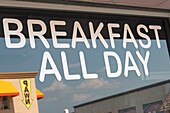 Sign On A Window Saying Breakfast All Day; Branson Missouri United States Of America