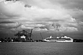 Kolumbien, Cartagena, Kreuzfahrtschiff im Hafen