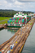 Panama, Panama Canal, Cargo Ship in Gatun Locks