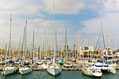Luxury boats in Port Vell; Barcelona, Catalonia, Spain
