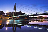 Spain, Malaga Province, Costa del Sol, Fuengirola, Footbridge over Sohail river with Sohail castle behind