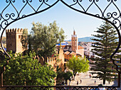 Morocco, Chefchaouen Province, Chefchaouen, View to Kasbah, Place Uta Hammam and Great Mosque