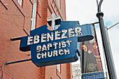 Schild für Ebenezer Baptist Church; Atlanta, Georgia, USA