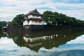 Japan, Tokyo, Japanese architecture reflected in water