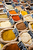 Italy, Emilia-Romagna, Ferrara, Close up of assorted spices in bags in market
