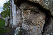 UK, England, Northumberland, Alnwick, Hume Park, Close-up of sculpture of bearded man